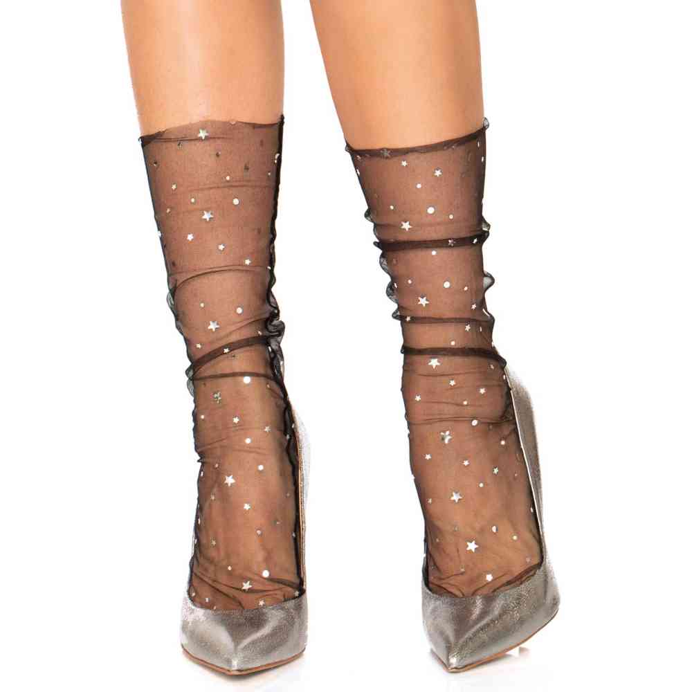 Leg Avenue - Tulle Star And Moons Socken - Schwarz